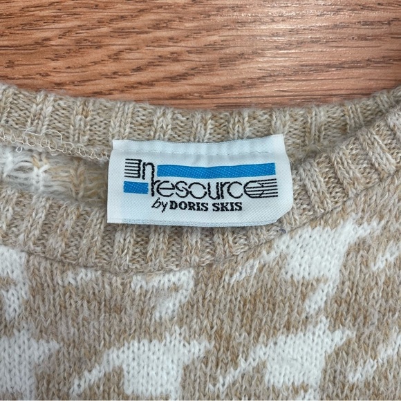 VINTAGE 80s In Resource by Doris Skis Tan Neutral Houndstooth Pullover Sweater - Picture 3 of 5